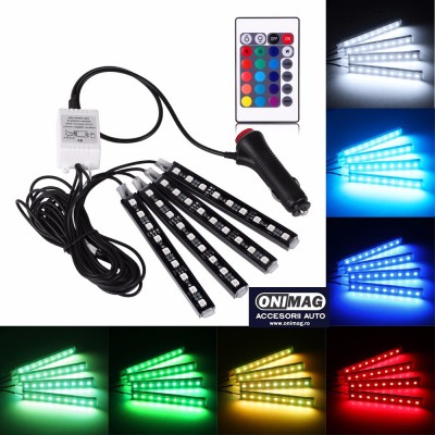 Banda Led RGB lumina ambientala auto multiple culori cu telecomanda 18 led / banda foto