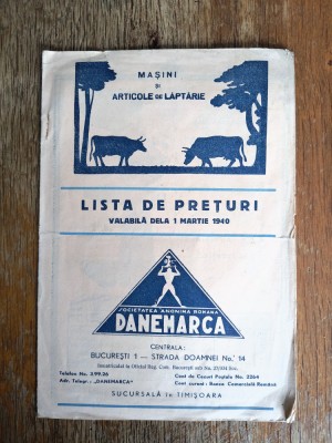 Masini si articole de laptarie, Lista de preturi, Soc. Anonima Romana Danemarca foto