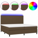 Cumpara ieftin Pat cu arcuri, saltea si LED, maro inchis, 200x200 cm, textil