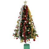 Set brad artificial de craciun decorat cu conuri pin rosii si elemente decorative, 210 cm, suport metalic inclus, verde, Oem