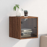 Gossi noptiera cu usa din sticla, stejar maro 35x37x35 cm