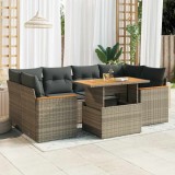 VidaXL Set mobilier grădină cu perne 6 piese gri poliratan/lemn acacia
