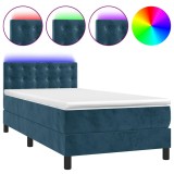 Cumpara ieftin Pat continental cu saltea&amp;LED albastru inchis 80x200 cm catifea