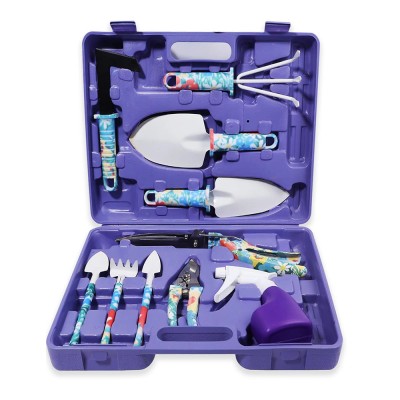 Set 10 accesorii gr&amp;Auml;din&amp;Auml;rit cu geant&amp;Auml; depozitare, o&amp;Egrave;el inoxidabil, foarfeci + lope&amp;Egrave;i + pulverizator, 37 x 29 cm, mov foto