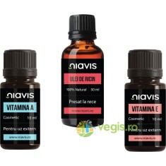 Pachet Ulei de Ricin Presat la Rece 50ml + Vitamina E 10ml + Vitamina A 10ml