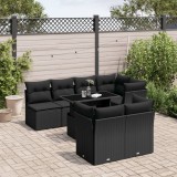 vidaXL Set mobilier de grădină cu perne, 8 piese, negru, poliratan 3266405