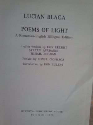 Lucian Blaga - Poems of light (editia 1975) foto