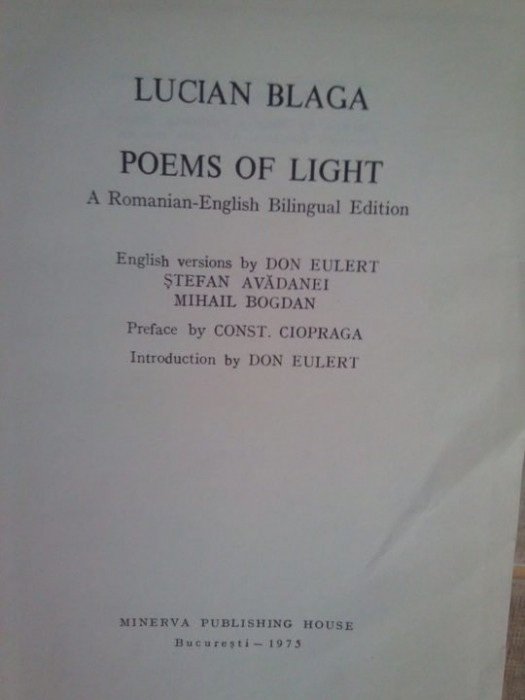 Lucian Blaga - Poems of light (editia 1975)