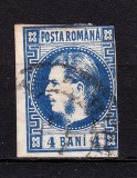 ✅RO 1868 ,LP 23 ,&quot;Carol I cu favoriti&quot;,4 BANI albastru , doua margini reduse , stampilat