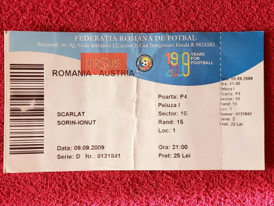 Bilet meci fotbal ROMANIA - AUSTRIA (09.09.2009) foto