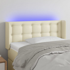 vidaXL Tăblie de pat cu LED, crem, 93x16x78/88 cm, piele ecologică foto