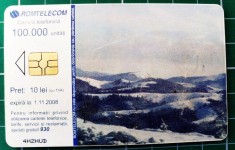 Cartelă telefonică Romtelecom Peisaj hibernal munți 10 lei noi 100.000 unități 4H2HUD exp. 01.11.2008 anotimpuri Iarna brazi cu zăpadă winter