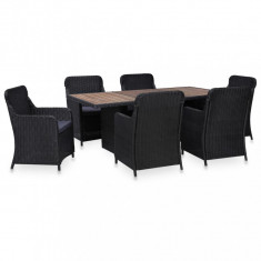 vidaXL Set mobilier de exterior, 7 piese, negru, poliratan