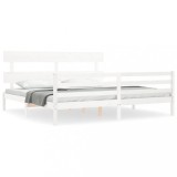 Cumpara ieftin Cadru pat cu tablie 200x200 cm, alb, lemn masiv