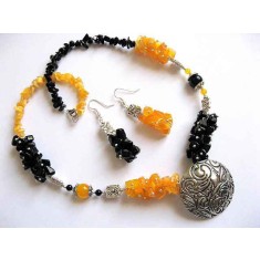 Set bijuterii colier si cercei, onix si ochi de pisica 19063