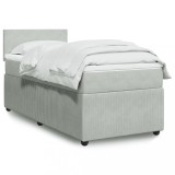 VidaXL Pat box spring cu saltea, gri deschis, 90x190 cm, catifea