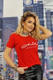 U830-3 Tricou casual cu imprimeu text &quot;chic forever&quot;