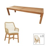 Cumpara ieftin Set dining Elaiza-Pablo, Pako World, 9 piese, Natural-Bej, 240x100x76 cm