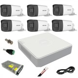 Sistem supraveghere video ultra profesional Hikvision 6 camere exterior 5MP Turbo HD cu IR 80M, DVR 8 canale, full accesorii SafetyGuard Surveillance