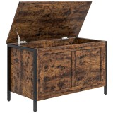 HOMCOM Bancă de Depozitare de 95L &icirc;n Stil Industrial cu Capac cu Balamale de Siguranță, 80x40x49 cm, Maro Rustic | Aosom Romania