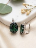 Cumpara ieftin Cercei din Argint 925 cu Cristal Oval Verde Smarald , Model Royal 2.5cm