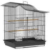PawHut Colivie pentru Păsări cu 4 Uși, 2 Boluri, 2 Stinghii și Tavă Detasabilă, Colivie din Metal și Plastic, 47,5x36x54,5 cm, Negru | Aosom Romania