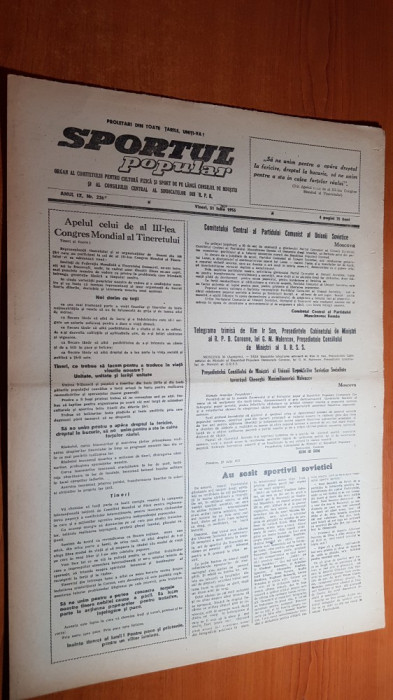 sportul popular 31 iulie 1953-congresul mondial al tineretului in romania