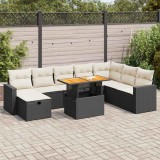 Cumpara ieftin Set mobilier grădină perne 9 piese negru poliratan/lemn acacia