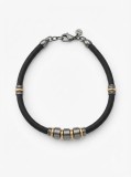Cumpara ieftin Bratara Unisex din Piele E i Argint 925 , zIndustrial Elements, - Cu Inele Metalice Gunmetal E i Aurii