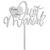 Topper Tort Nunta Personalizat Lemn Alb Just Married 20cm - Decoratiune Eleganta