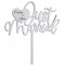 Topper tort Just Married, personalizat, lemn alb, 20 cm