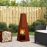 Cuptor Foc Camping Rustic vidaXL Maro 35x35x100cm Otel Corten, Aragaz Exterior Lemn, Rezistent Rugina, Design Cilindric