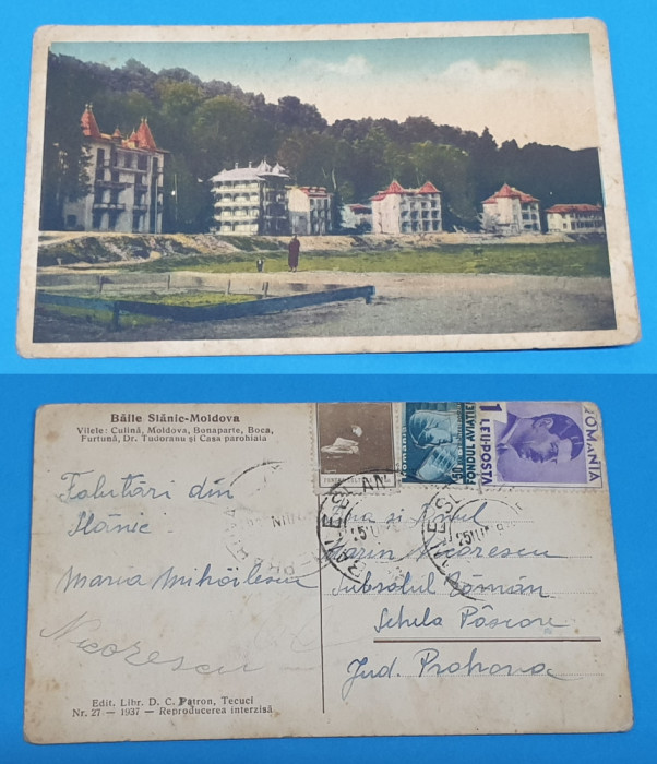 Carte Postala circulata anul 1937 - Baile Slanic Moldova -vilele Culina, Boca