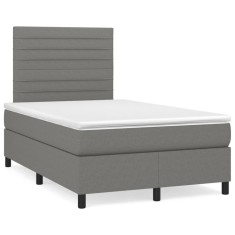 vidaXL Pat box spring cu saltea, gri &icirc;nchis, 120x190 cm, textil 3269889