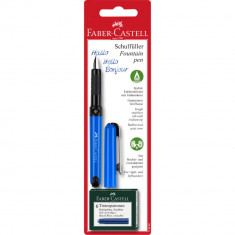 Stilou cu Penita Iridium Tip A Faber-Castell Scholar Vario, Culoare Corp Albastru, 6 Cartuse Cerneala, Grip Cauciucat, Stilou Faber-Castell, Stilou Sc