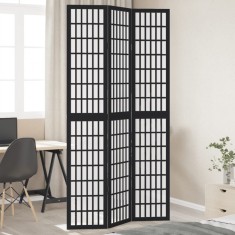 vidaXL Paravan de cameră cu 3 panouri, negru, lemn masiv paulownia