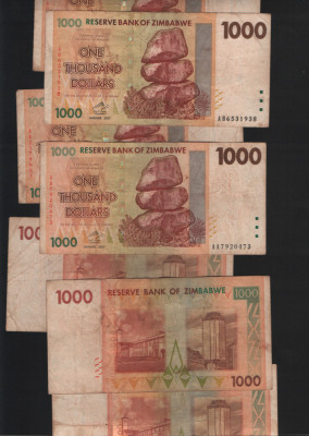 Zimbabwe 1000 dollars 2007 F-VF-XF pret pe bucata foto