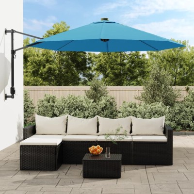 vidaXL Umbrelă de soare montate pe perete cu LED-uri Sea Blue, 290 cm foto