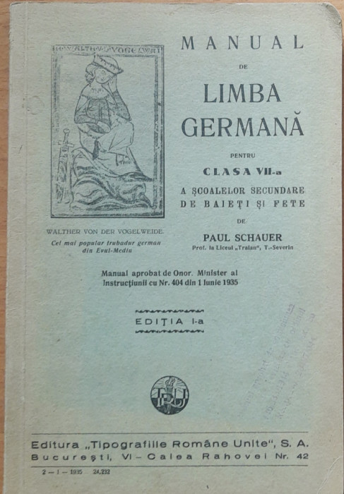MANUAL DE LIMBA GERMANA PENTRU CLASA VII-A SCOALELOR SECUNDARE - PAUL SCHAUER