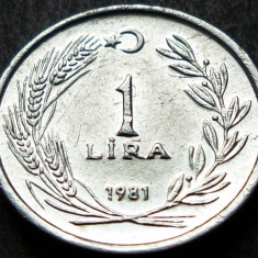 Moneda 1 LIRA TURCEASCA - TURCIA, anul 1981 *cod 1047 = A.UNC