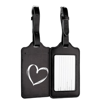 Set 2 Etichete pentru bagaje, Kwmobile, Negru/Alb, Piele ecologica, 53127.03 foto