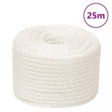VidaXL Fr&acirc;nghie de lucru, Alb, 10 mm, 25 m, polipropilenă