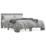 VidaXL Cadru de pat, gri sonoma, 140x190 cm, lemn prelucrat și metal