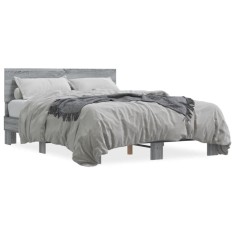 vidaXL Cadru de pat, gri sonoma, 120x190 cm, lemn prelucrat și metal 3280205