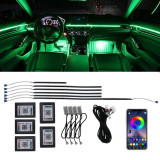 Set lumini auto ambientale, 18 piese, RGB static, Bluetooth, Universal