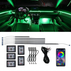 Set lumini auto ambientale, 18 piese, RGB static, Bluetooth