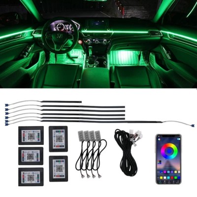 Set lumini auto ambientale, 18 piese, RGB static, Bluetooth foto
