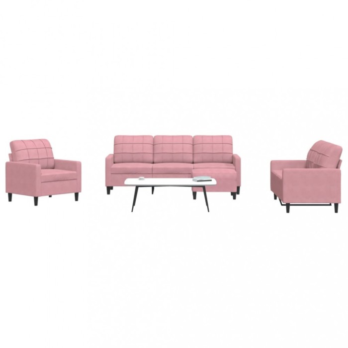 vidaXL Set de canapele cu perne, 4 piese, roz, catifea