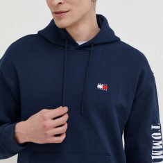 Tommy Jeans bluză bărbați, culoarea bleumarin, cu glugă, imprimeu DM0DM18494