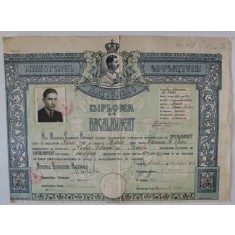 LICEUL &#039; NICOLAE BALCESCU &#039; , BRAILA , DIPLOMA DE BACALAUREAT , GRAFICA de A. BORDENACHE , CU PORTRETUL REGELUI CAROL II , DATATA 29 AUGUST 1939